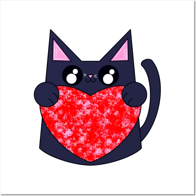 Luna The Black Cat With Valentines Heart Wall Art by missmann